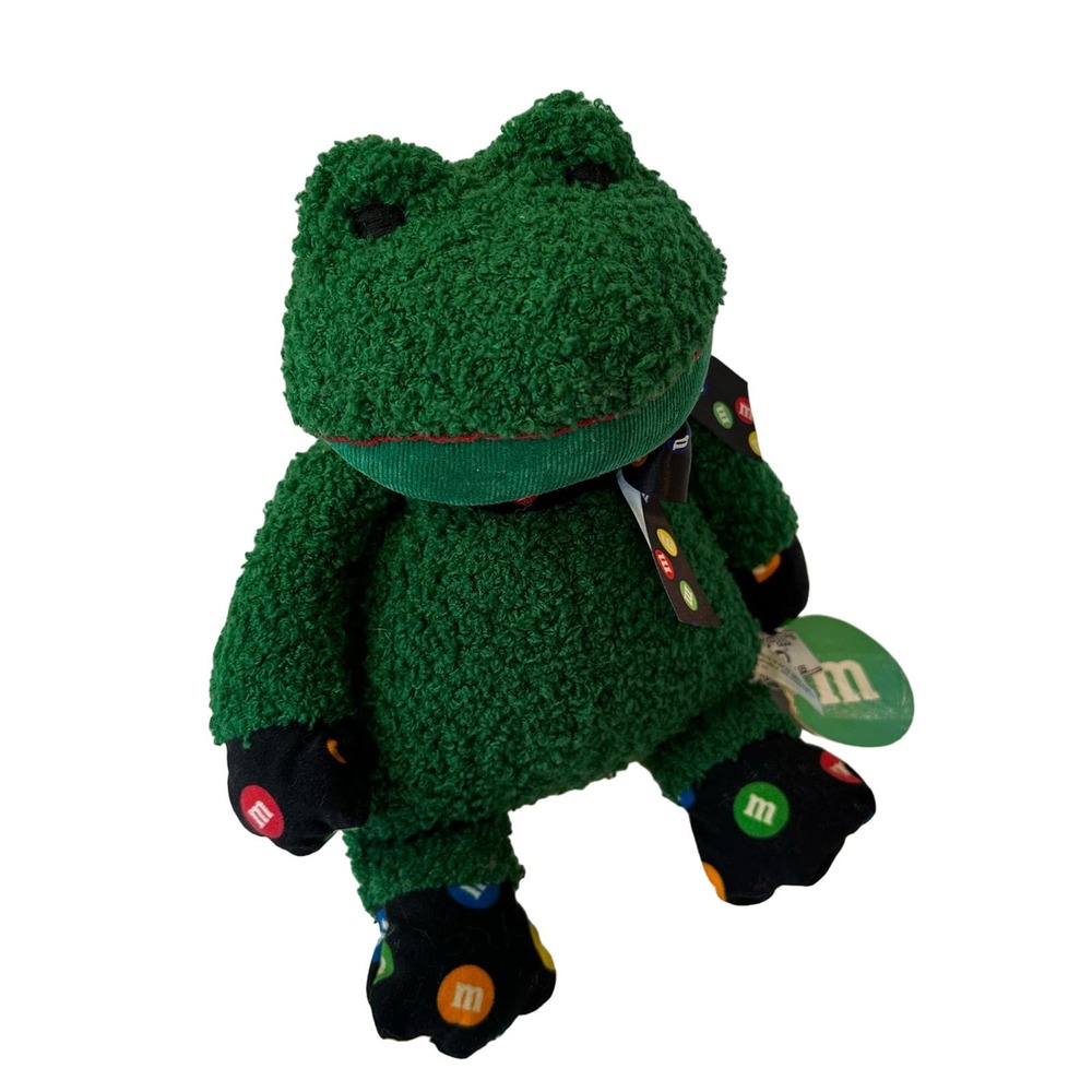 M&M Mars Candy Green Frog Stuffed Animal Plush Fuzzy Terry Cloth Weighted VTG